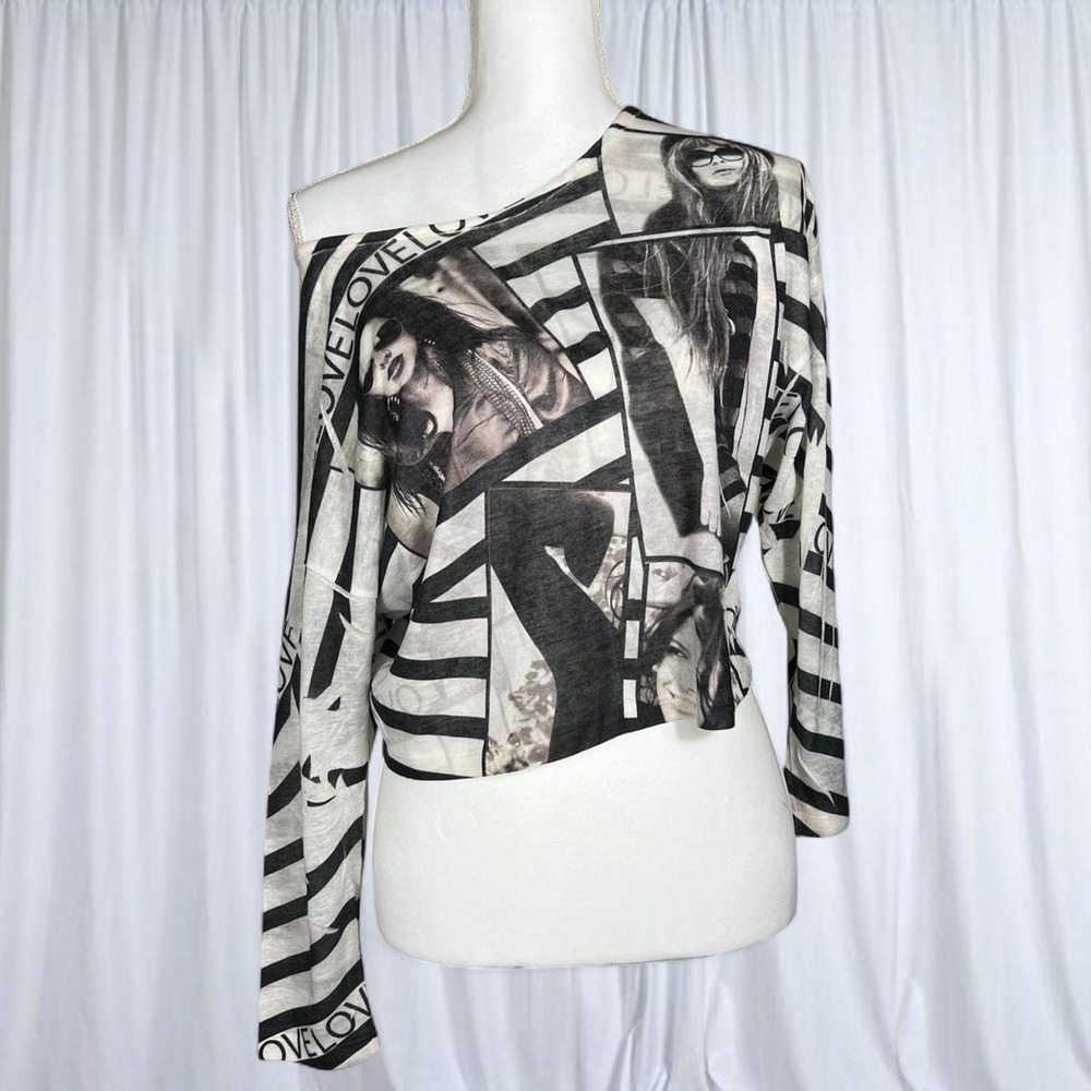 Blush Magazine Photo Graphic Striped Top Vintage Y2K 2000s Indie Sleaze - Picture 1 of 5